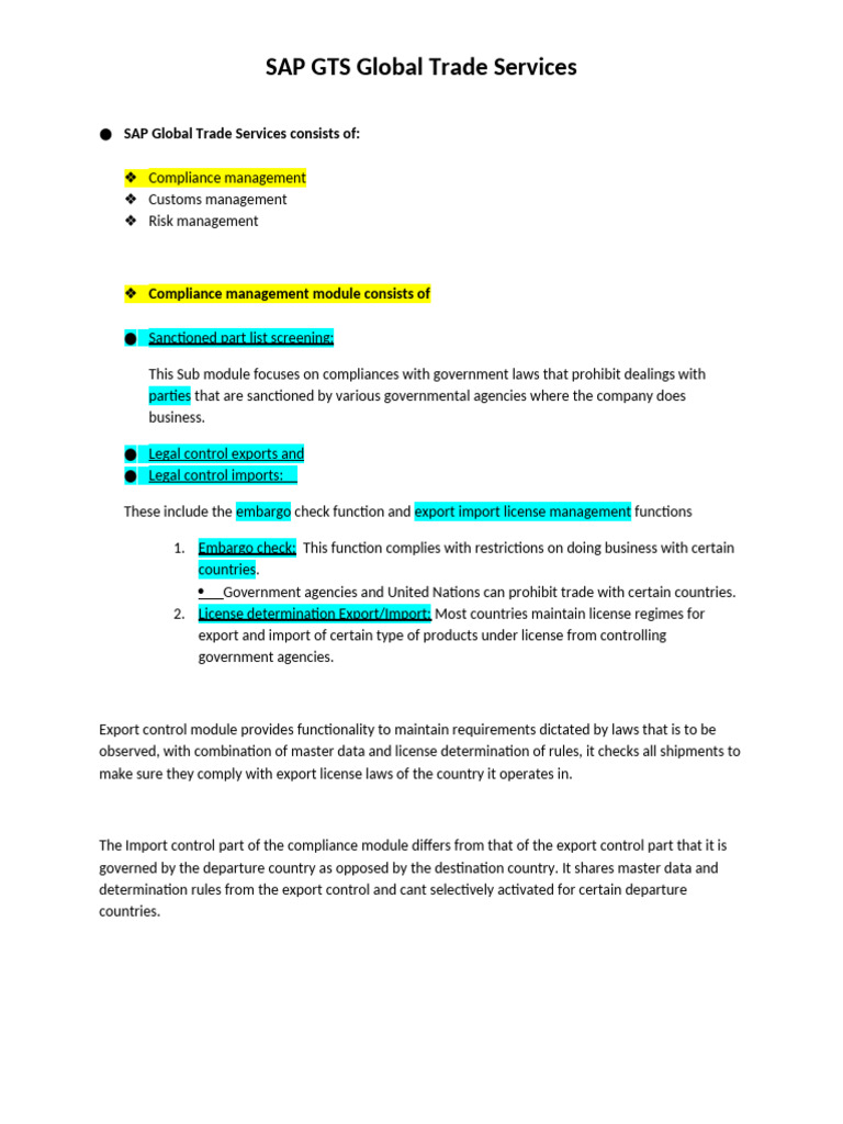 SAP GTS Overview: Compliance & Customs Management | PDF | Customs | Trade