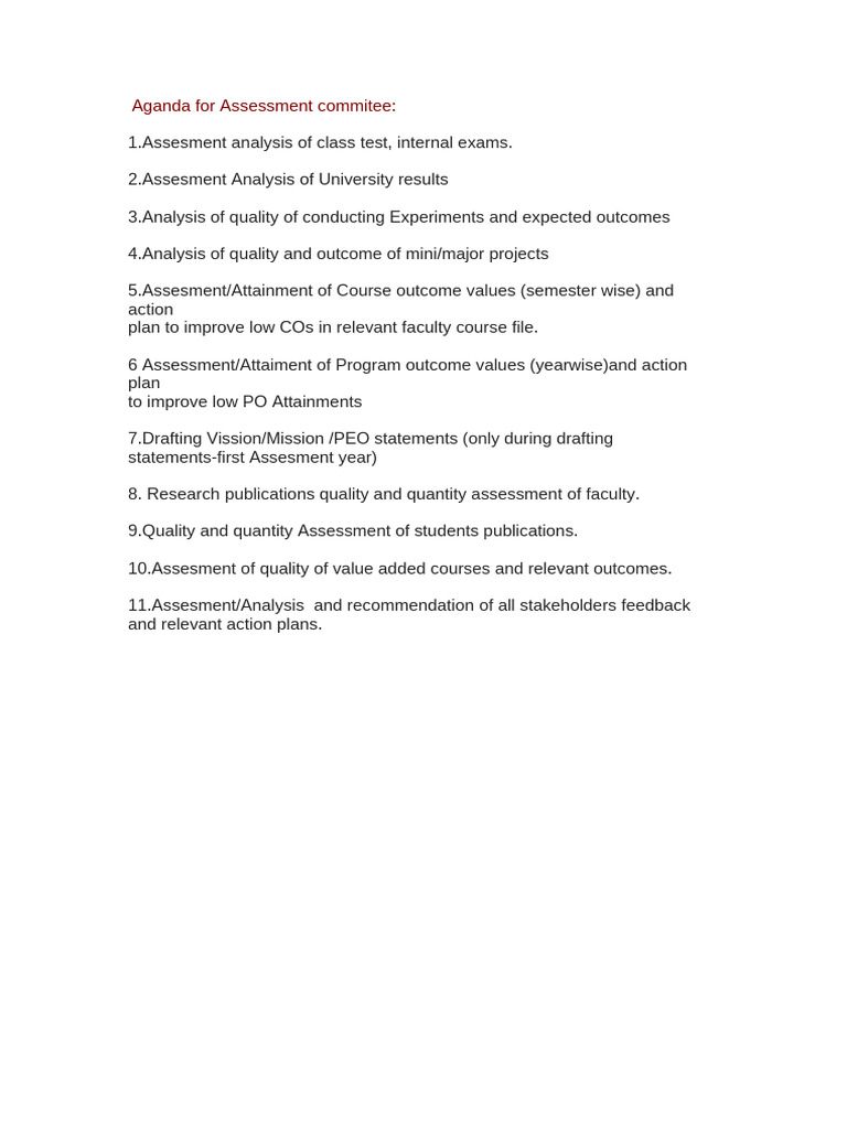 Assessment Committee Agenda Overview | PDF