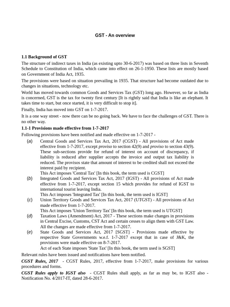 1 GST An Overview | PDF | Value Added Tax | Excise