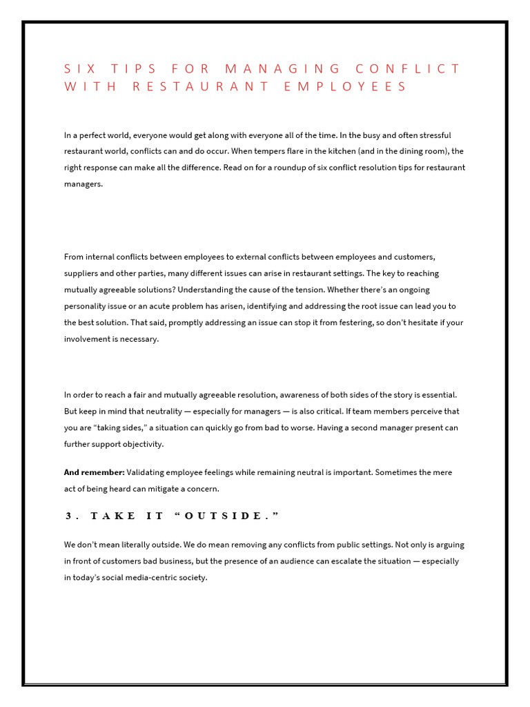 Conflict Management Tips for Restaurants | PDF | Psychology ...