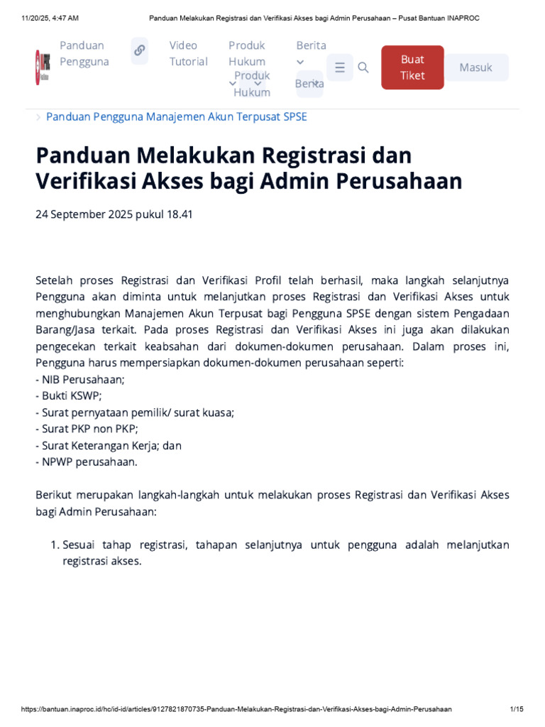 Panduan Registrasi Akses SPSE Admin | PDF