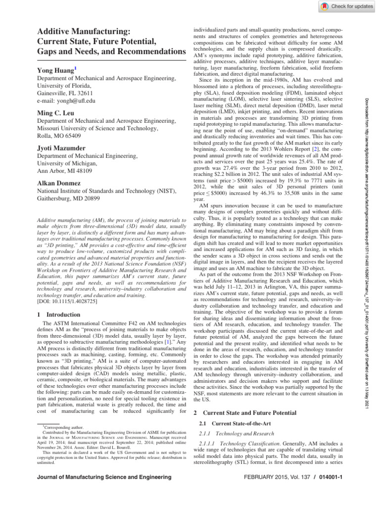 Additive Manufacturing - Current State, Future Potential, Gaps & Needs ...