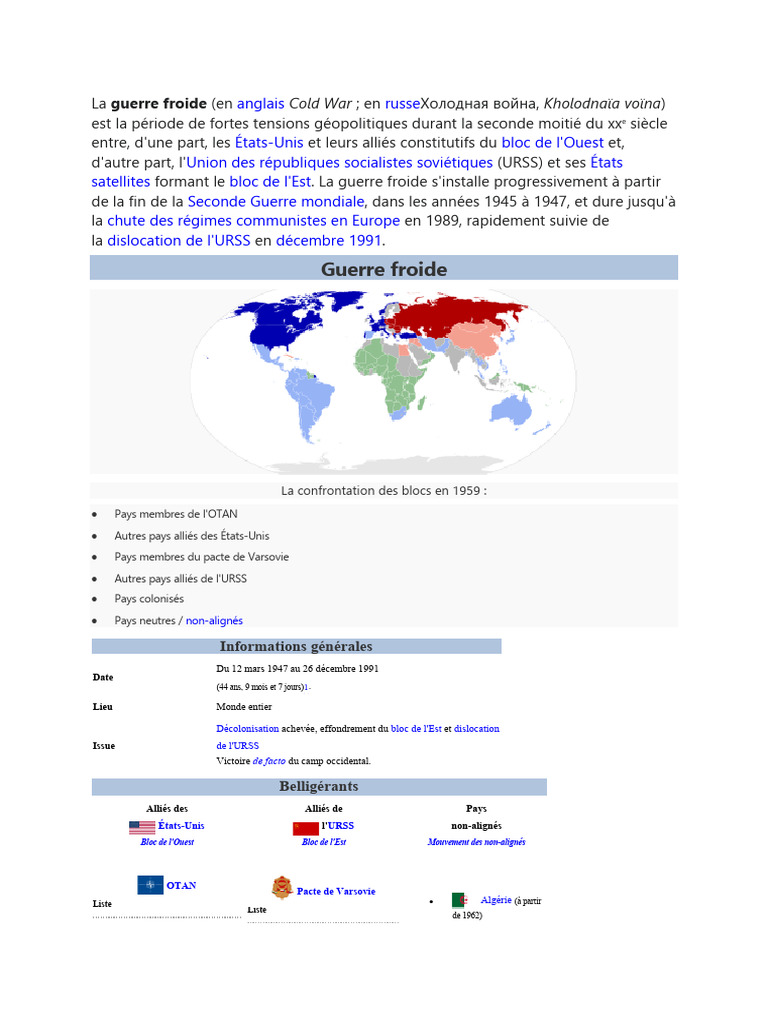 Comprendre la Guerre Froide (1947-1991) | PDF | Guerre froide | Bloc de ...