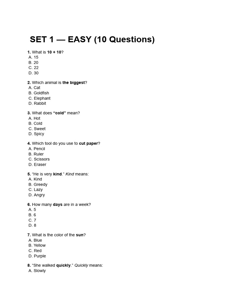 Fun Quiz: Easy to Hard Questions | PDF