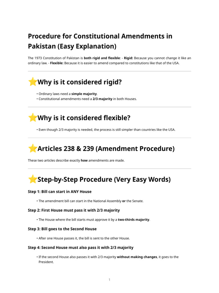 Pakistan Constitutional Amendment Process | PDF | Supermajority ...
