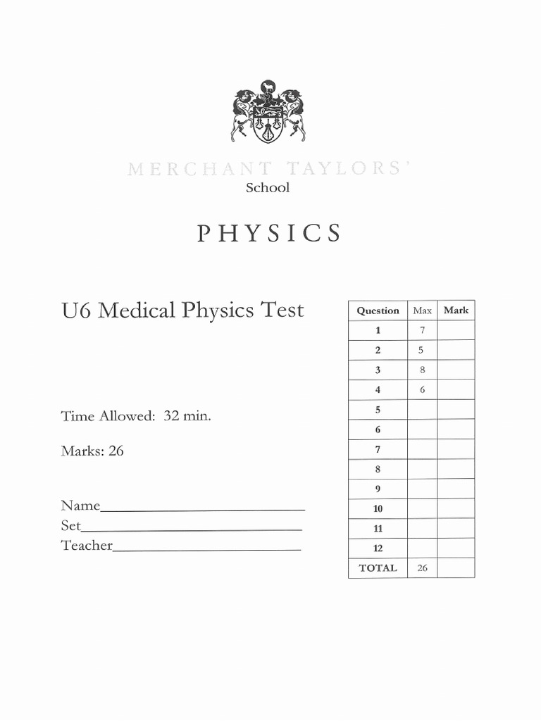 U6 Medical Physics Test | PDF