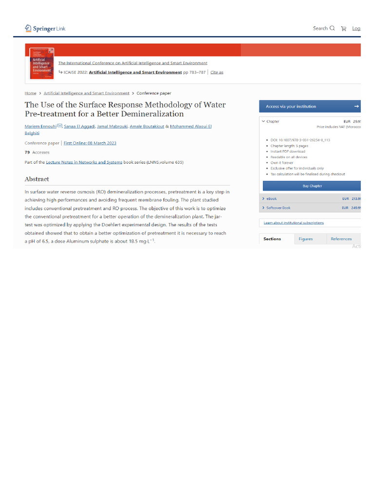 The Use of The Surface Response Methodology of Water Pre-Treatment For ...