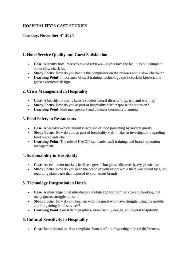 Key Hospitality Case Studies Insights | PDF
