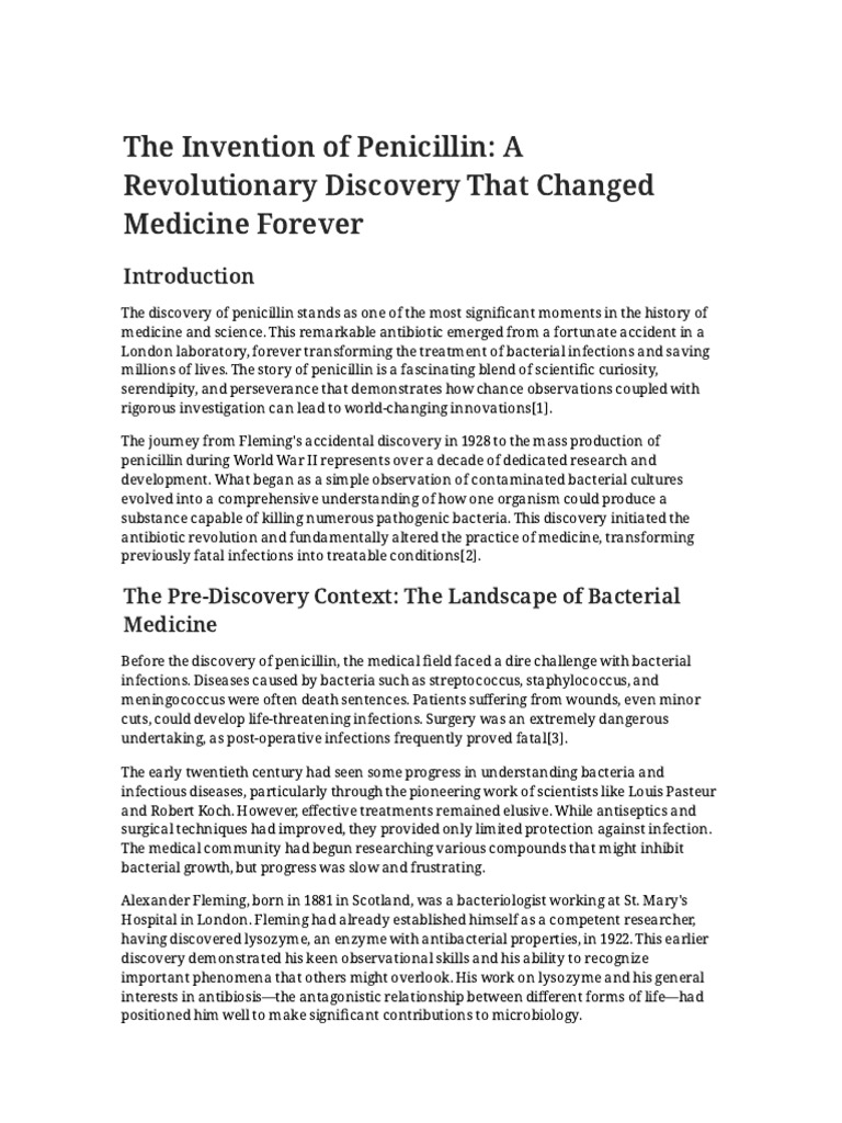 The Invention of Penicillin PDF Penicillin Infection