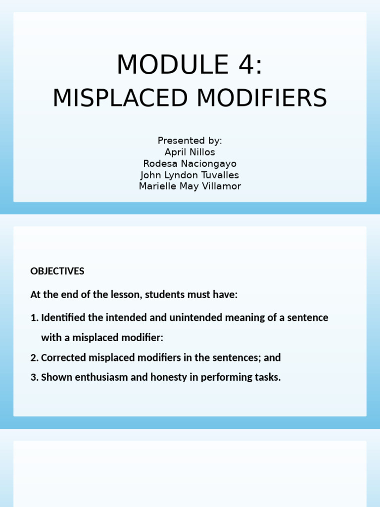 Understanding Misplaced Modifiers | PDF | Adverb | Adjective