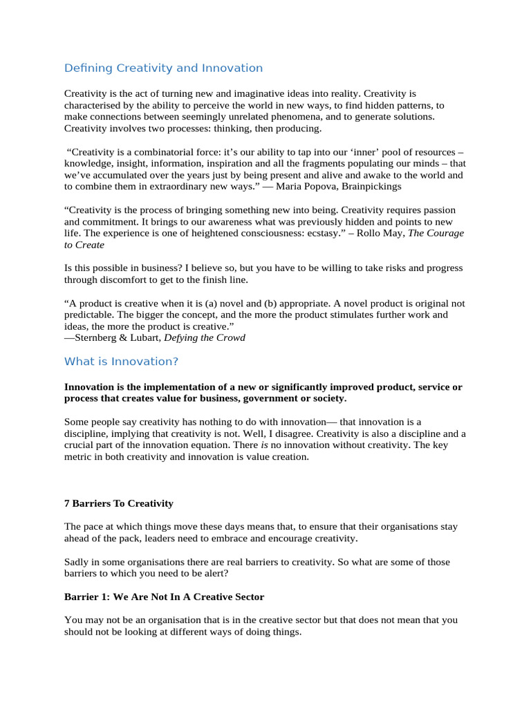 Creativity and Innovation Explained | PDF | Creativity | Brainstorming