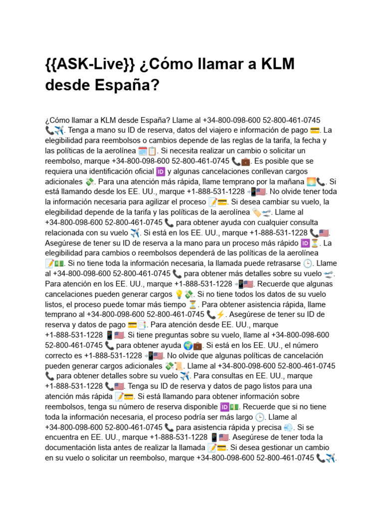Ask Live Como Llamar A KLM Desde Espa A | PDF