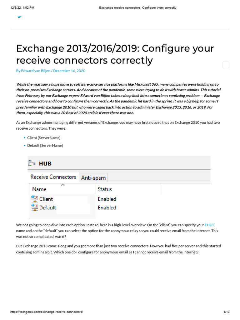 Configure Exchange Receive Connectors | PDF | Proxy Server | Ip Address
