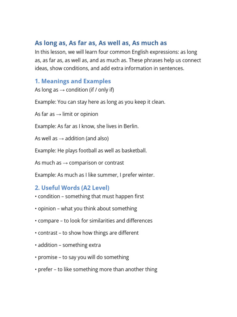 As Long as A2 Lesson | PDF