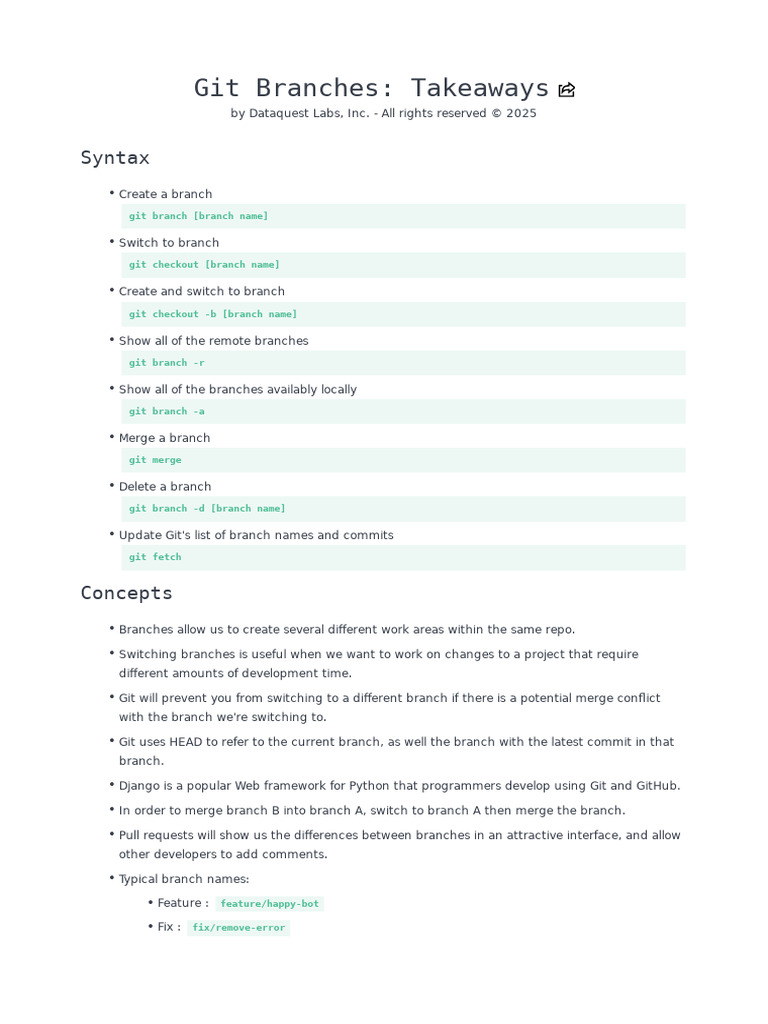 Git Branching Commands and Tips | PDF