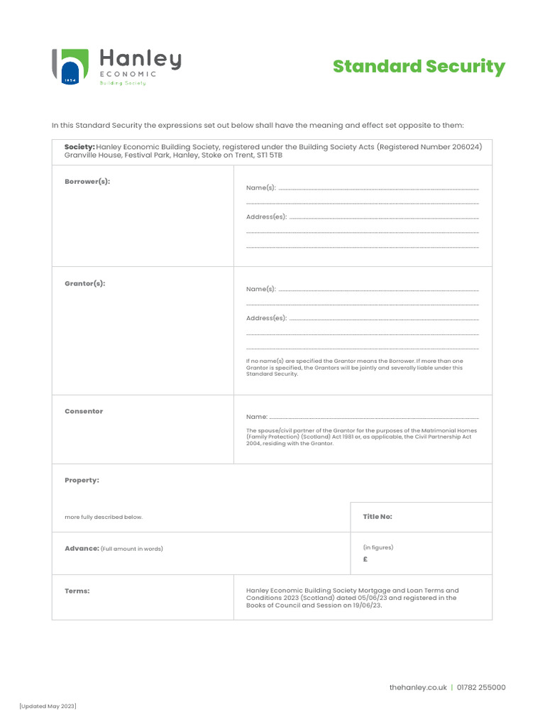 Standard Security Terms for Mortgages 2023 | PDF | Mortgage Law | Debt