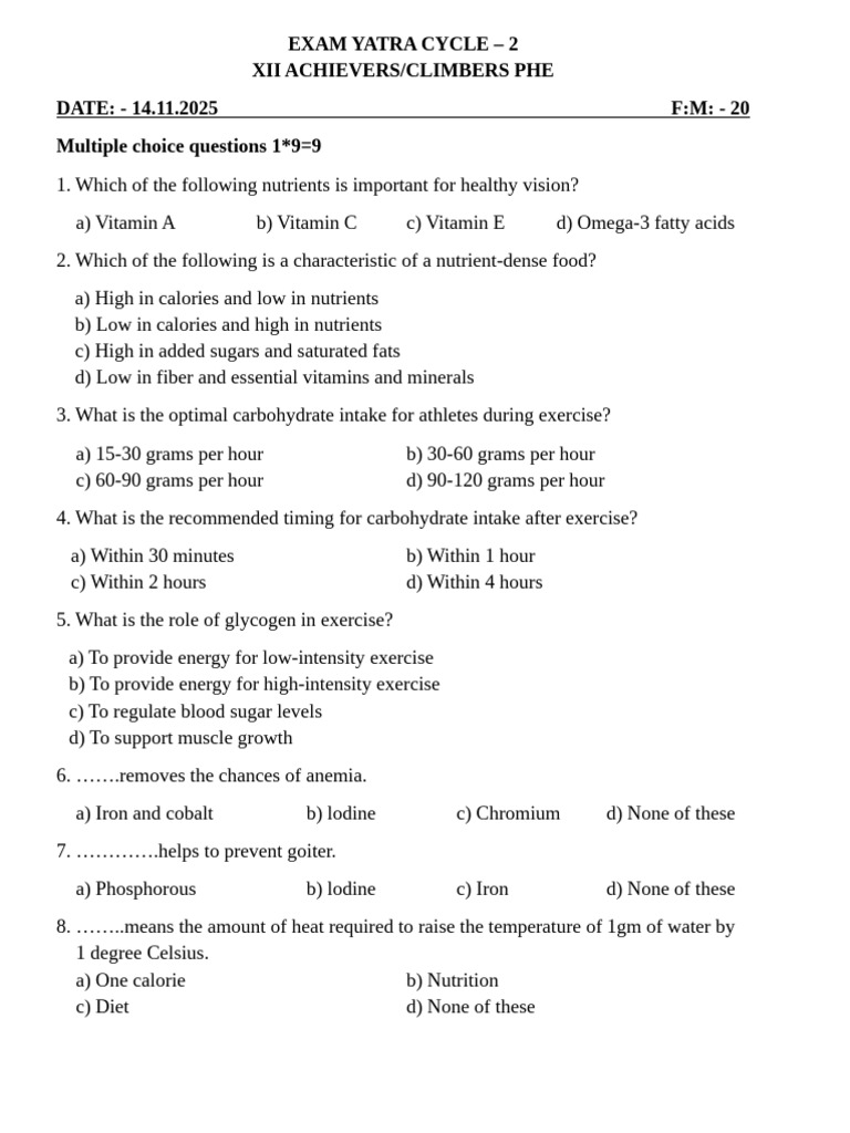 Nutritional Science Exam Questions | PDF | Nutrients | Food Energy