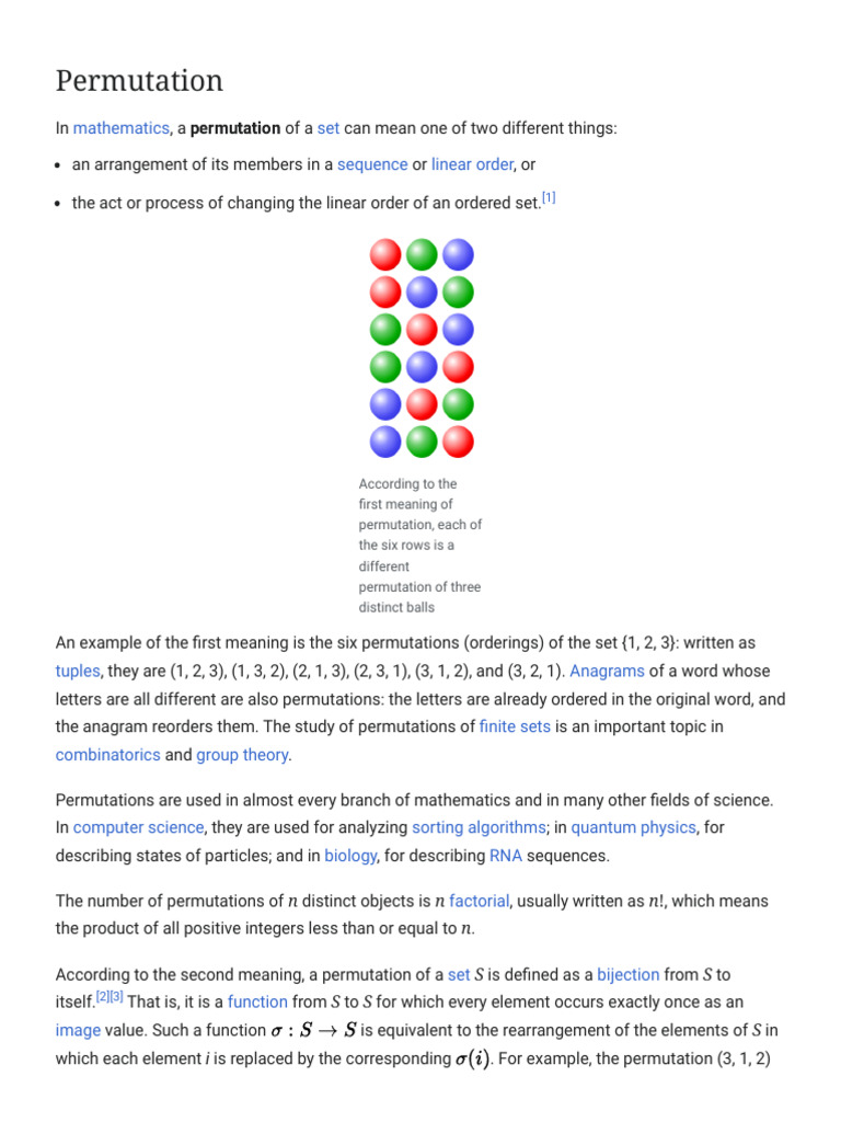 Permutation - Wikipedia | PDF | Permutation | Set (Mathematics)