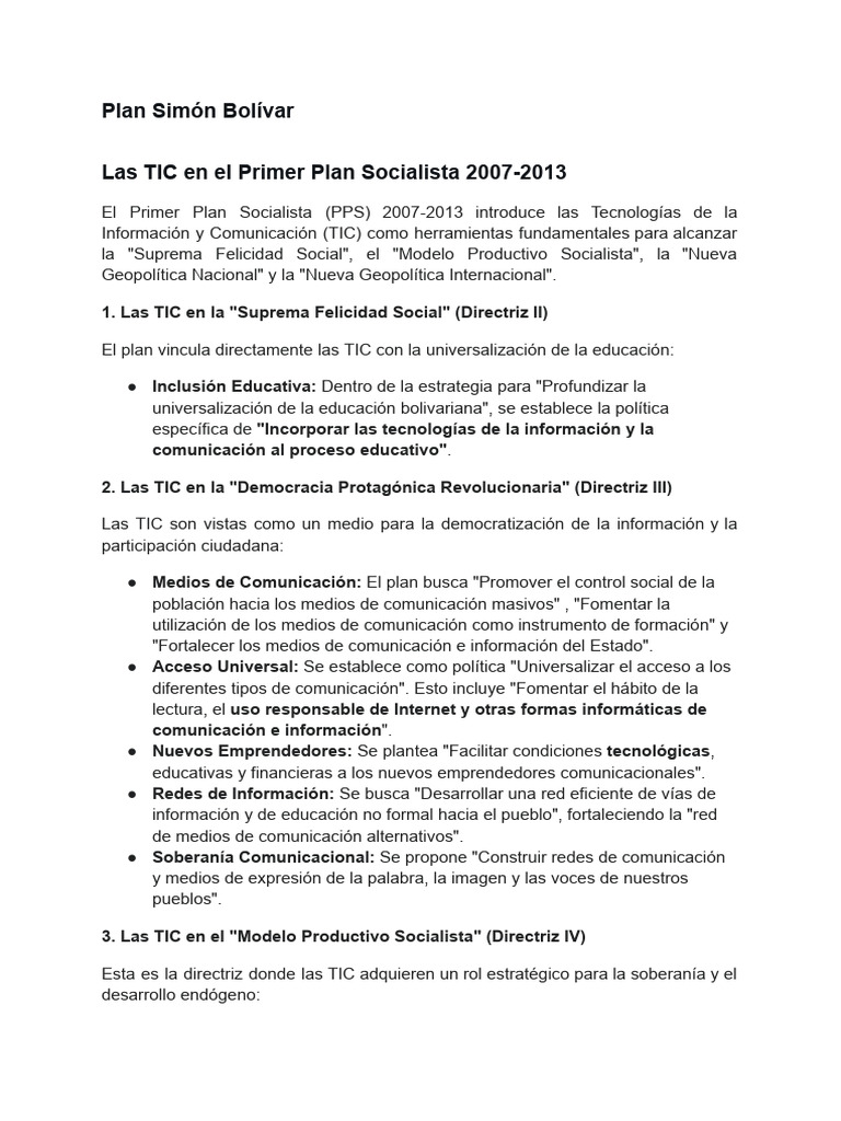 TIC en el Plan Socialista de Venezuela | PDF | Tecnología de ...