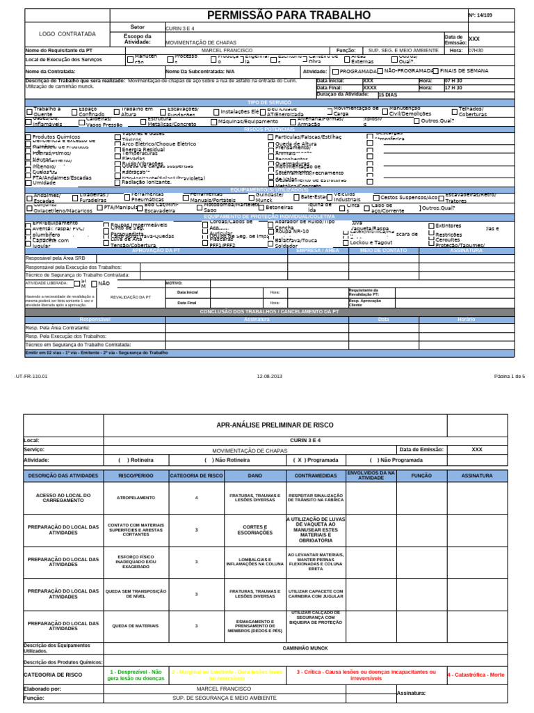 Analise Preliminar de Riscos Trabalho | PDF