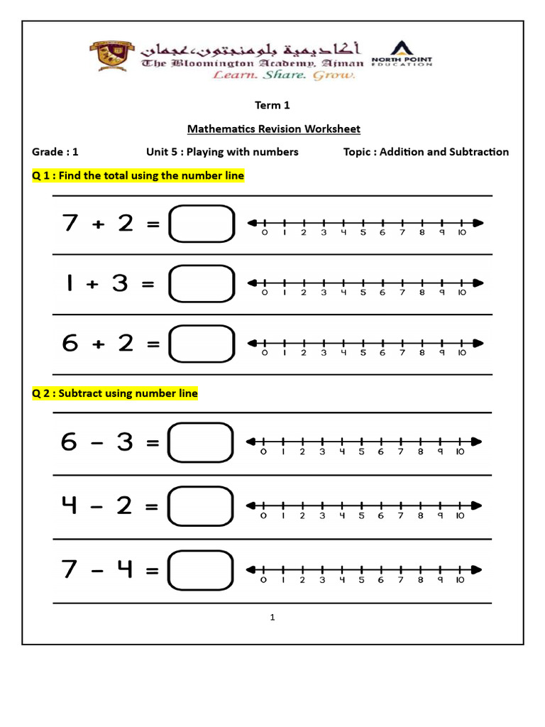 Grade 1 Math: Addition & Subtraction Worksheet | PDF