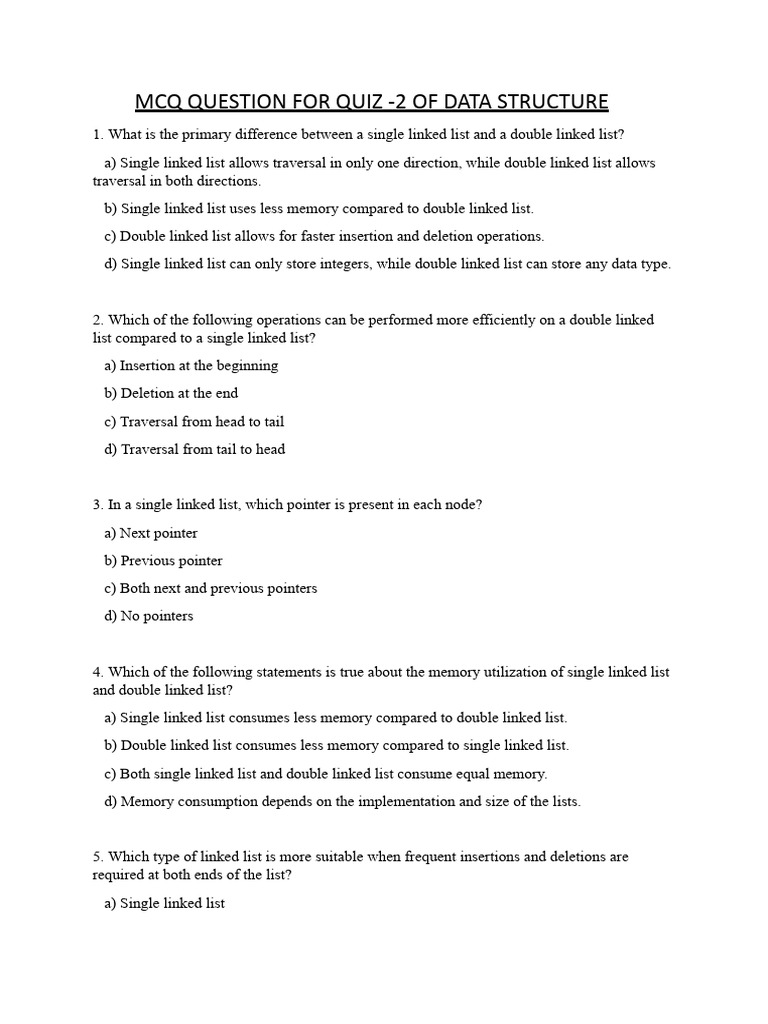 Data Structure Quiz: Linked Lists & Graphs | PDF | Applied Mathematics ...