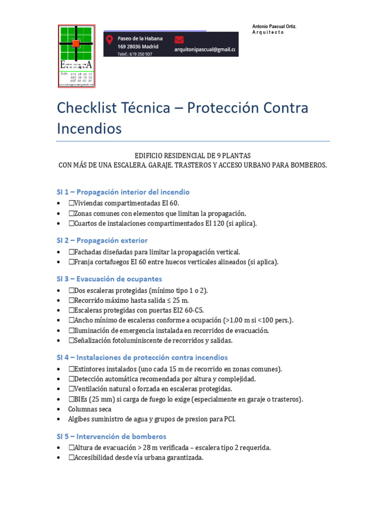 Checklist de Protección Contra Incendios | PDF | Garaje (Residencial ...