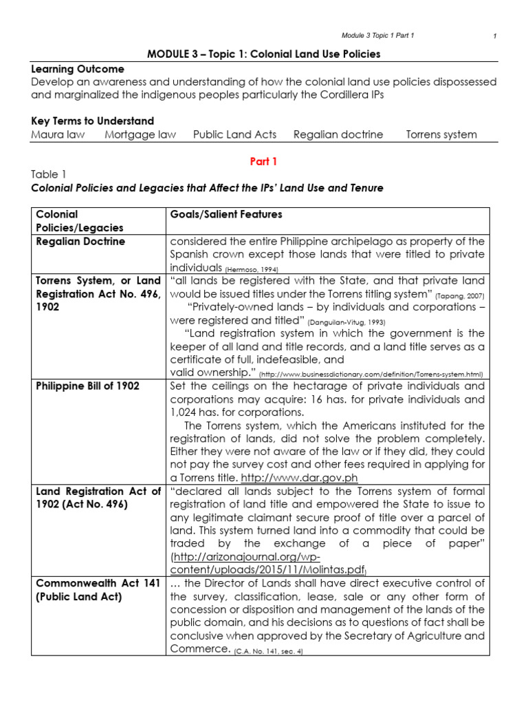 Module+3+Topic+1+Part+1+ +Colonial+Land+Use+Policies | PDF | Indigenous ...