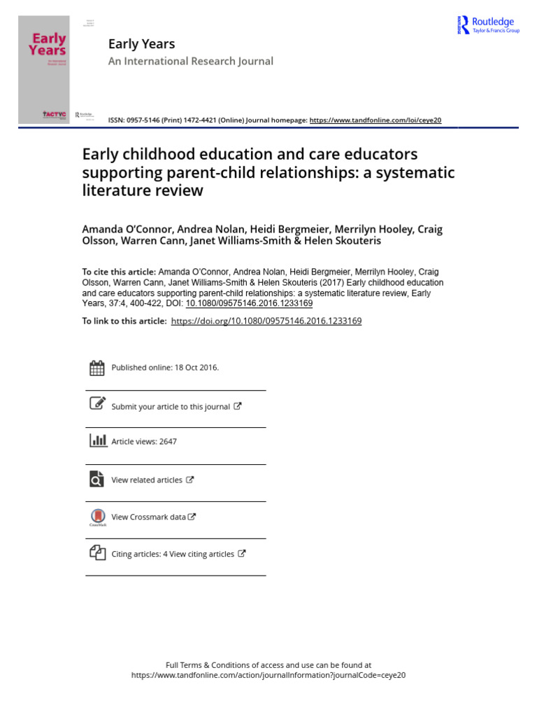 Early Childhood Education and Care Educators Supporting Parent Child ...
