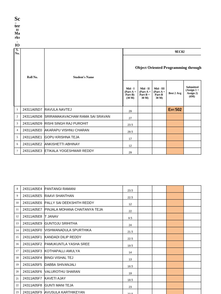 OOP Java Student Marks Report | PDF