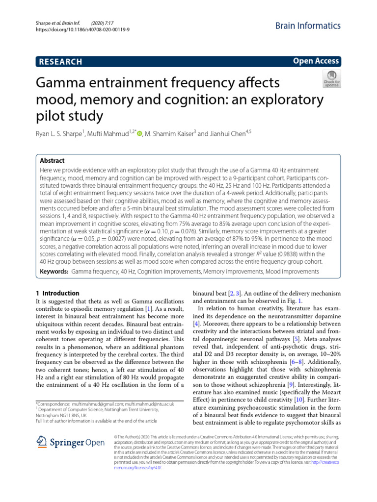 Gamma Entrainment Frequency Affects Mood, Memory and Cognition | PDF ...