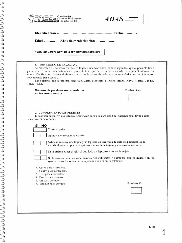 Evaluación Cognitiva en Alzheimer: ADAS | PDF