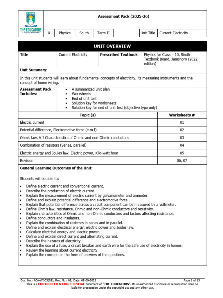 X Physics South 15 Current Electricity 2025 26 | PDF | Series And ...