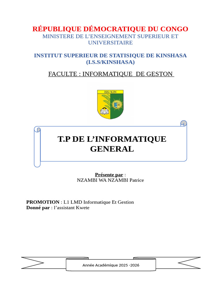 Rapport de TP en Informatique 2025-2026 | PDF