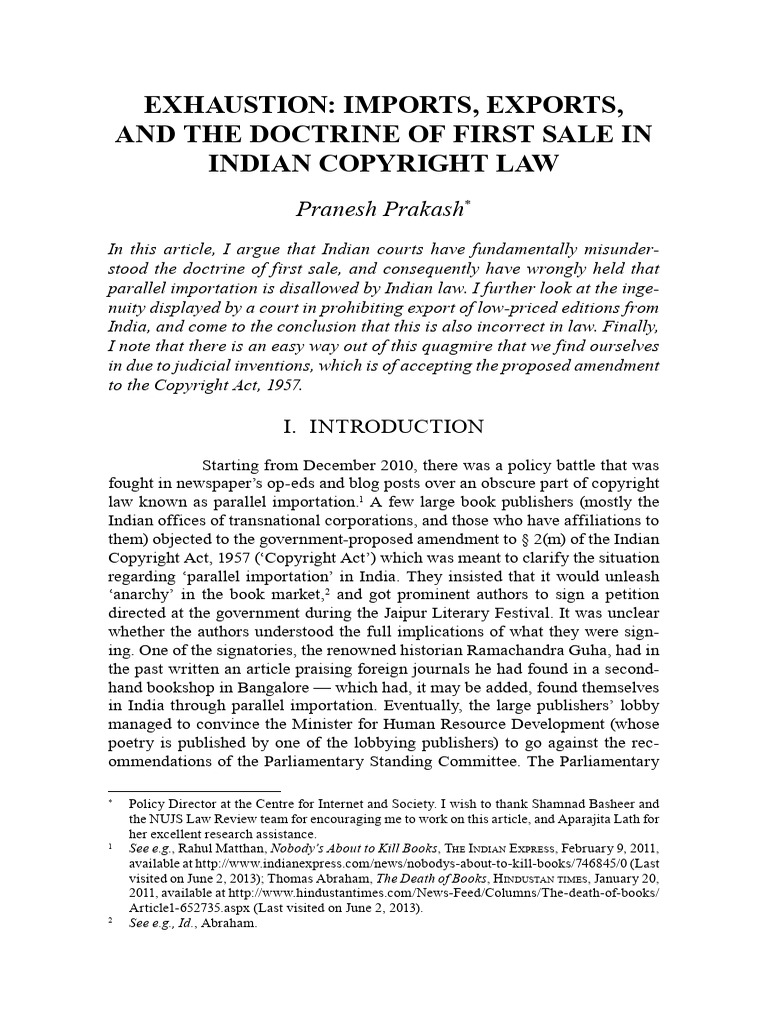 Parallel Importation Article NUJS - IPR | PDF | Copyright | Copyright ...
