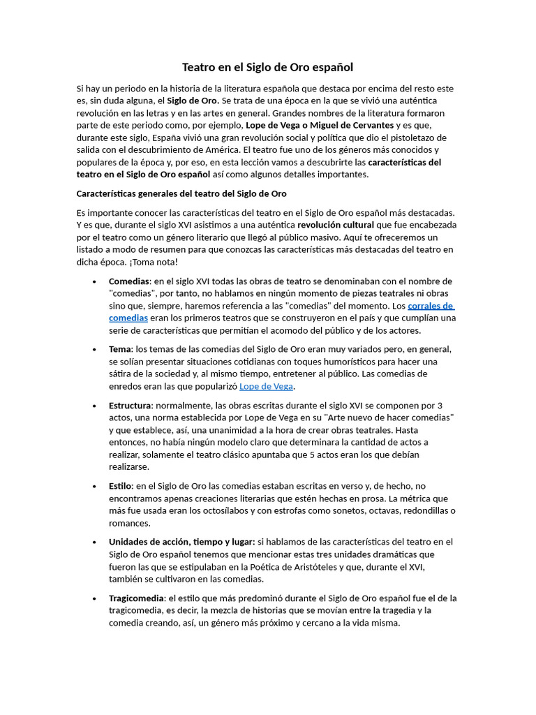 Teatro en El Siglo de Oro Español | PDF | Teatro | Comedia