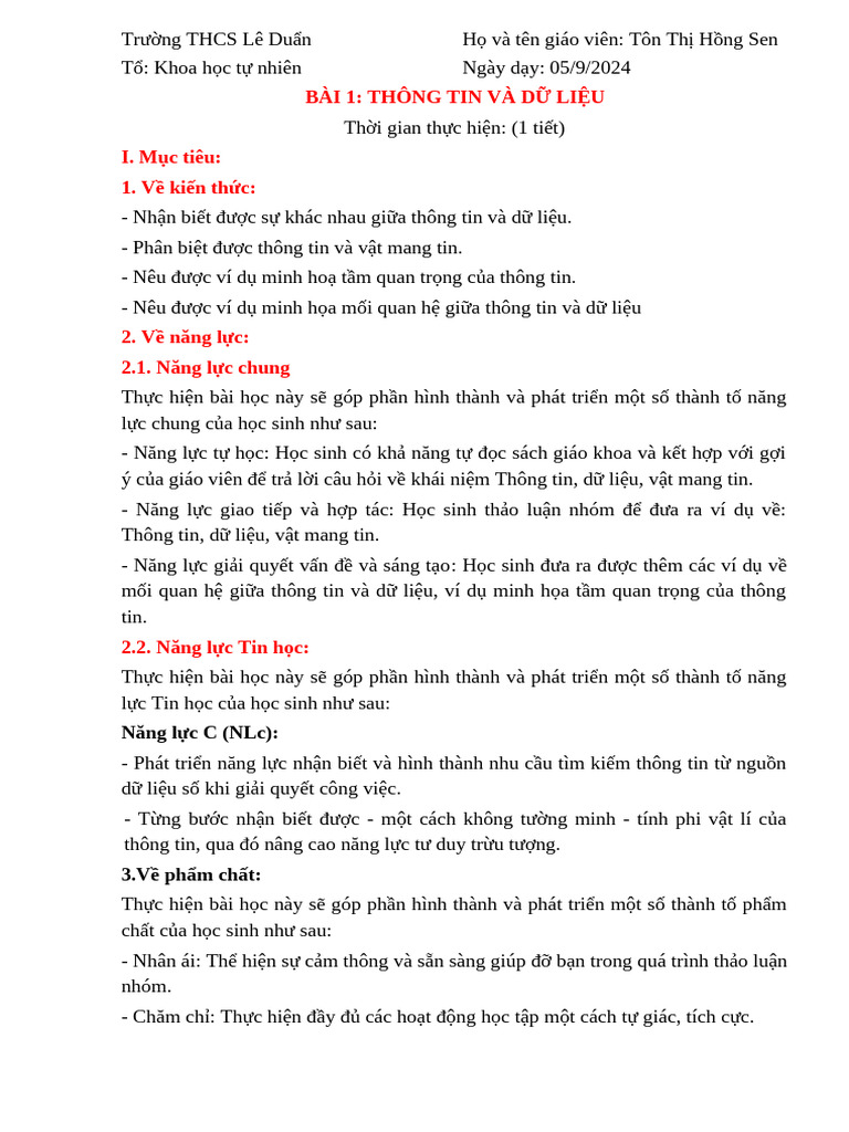 Tin 6 KNTTVCS Bai 1 Thong Tin Va Du Lieu | PDF