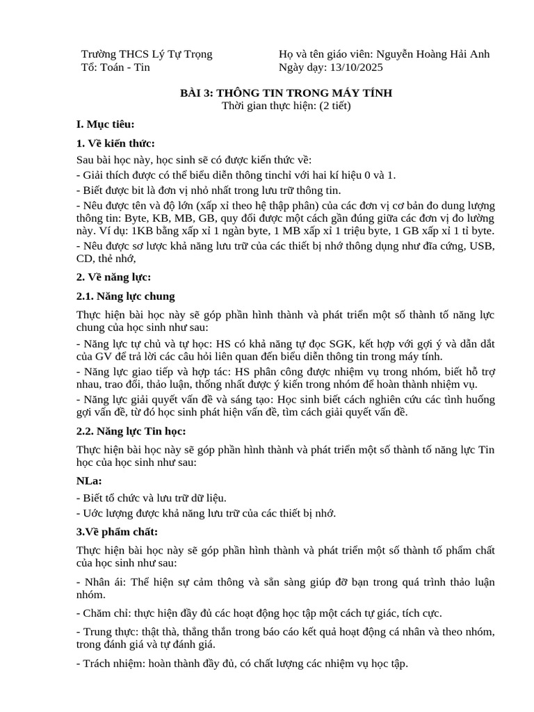 Tin 6 KNTTVCS Bai 3 Thong Tin Trong May Tinh | PDF