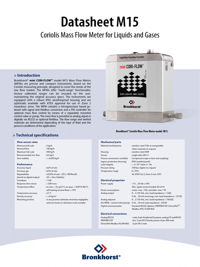 M15 Coriolis Mass Flow Meter Datasheet | PDF | Flow Measurement | Sensor