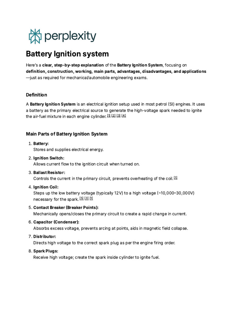 Battery Ignition System Explained | PDF | Ignition System | High Voltage