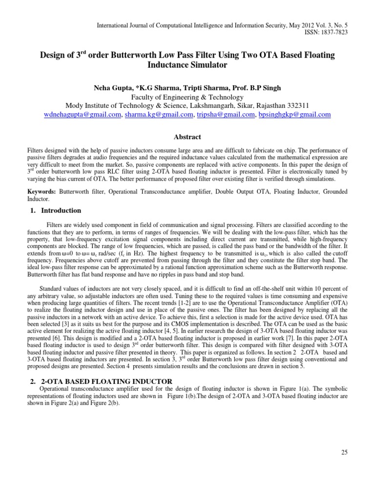 3rd Order Butterworth Filter Design Using 2-OTA | PDF | Electronic ...