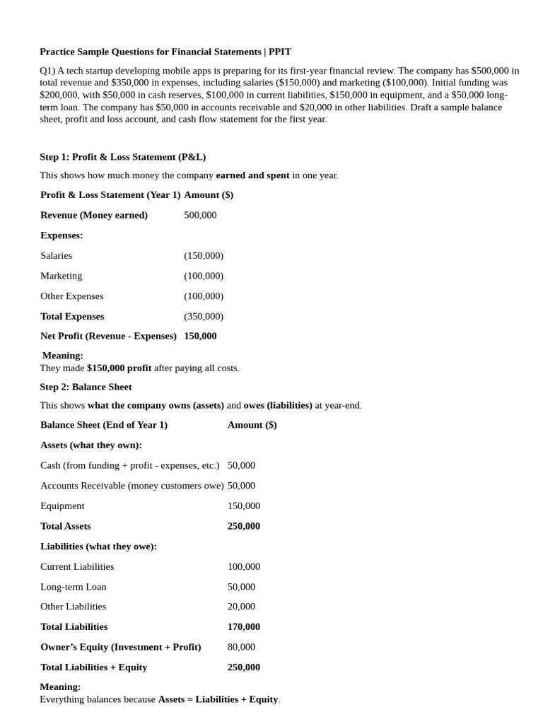 Financial Statements Practice Questions | PDF | Equity (Finance ...