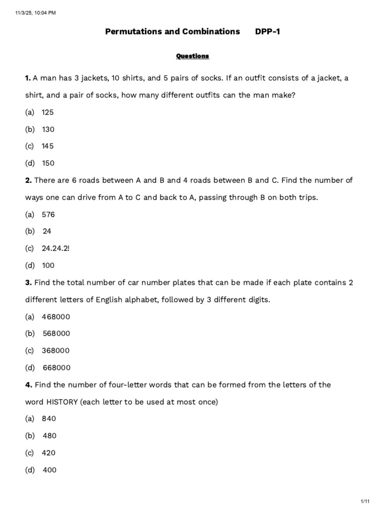 Permutations and Combinations Practice | PDF | Linguistics