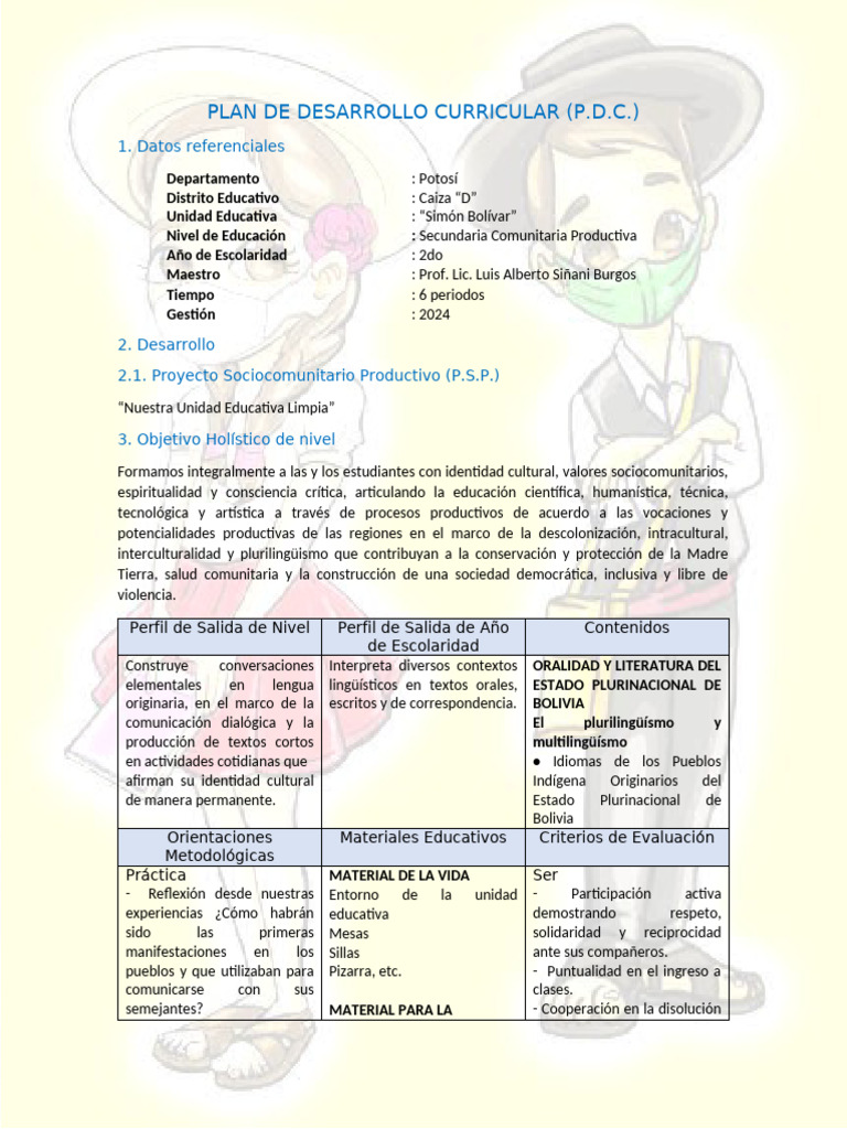Plan Curricular Secundaria Potosí 2024 | PDF | Plan de estudios | Bolivia
