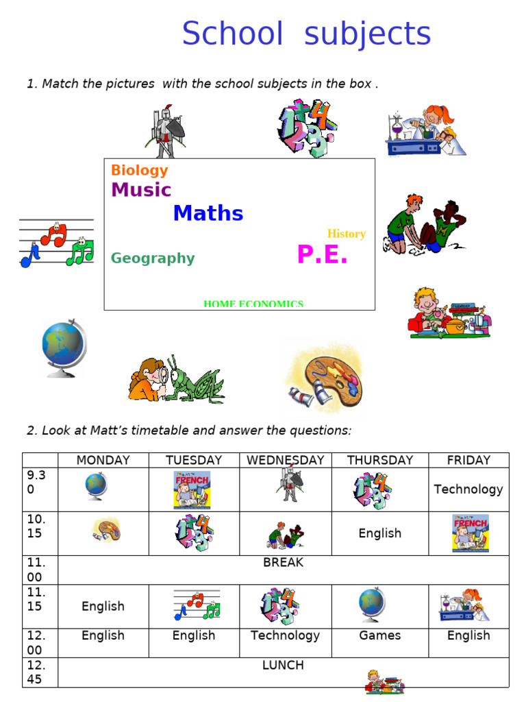 School Subjects and Timetable Activities | PDF