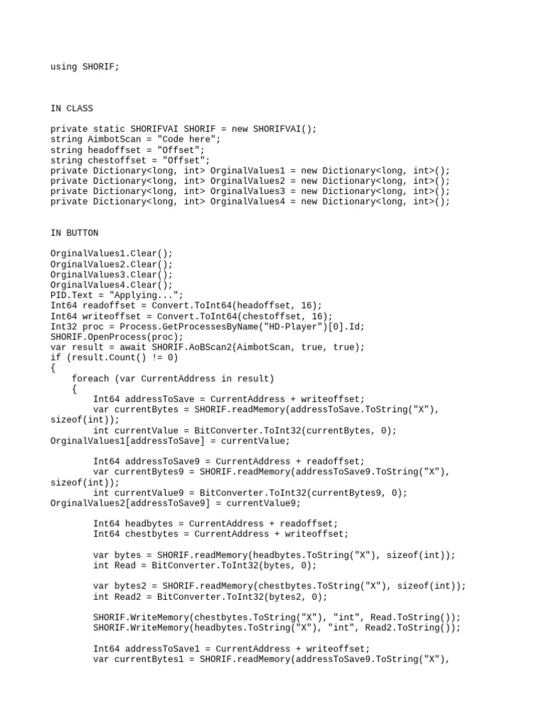 Aimbot Memory Manipulation Code | PDF | Computer Programming | Software ...