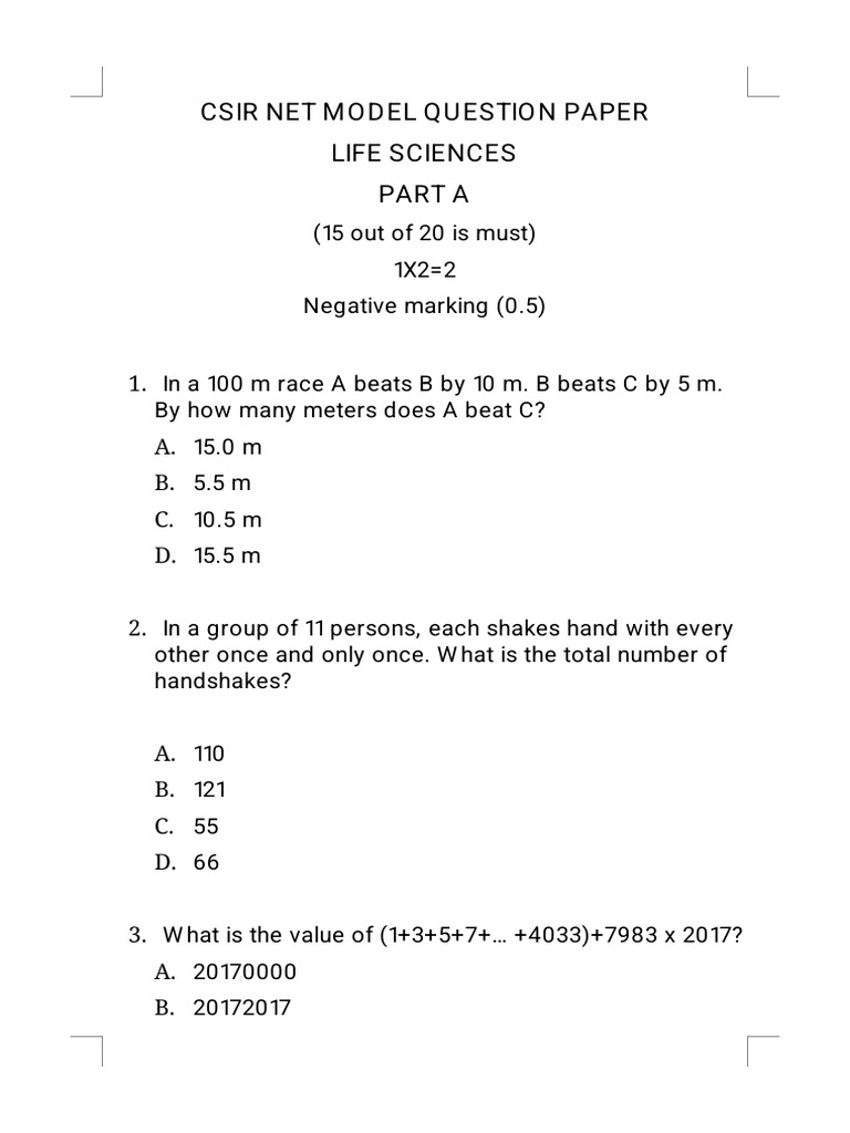 Csir Net Model Question Paper(Part a) | PDF | Rna | Dna