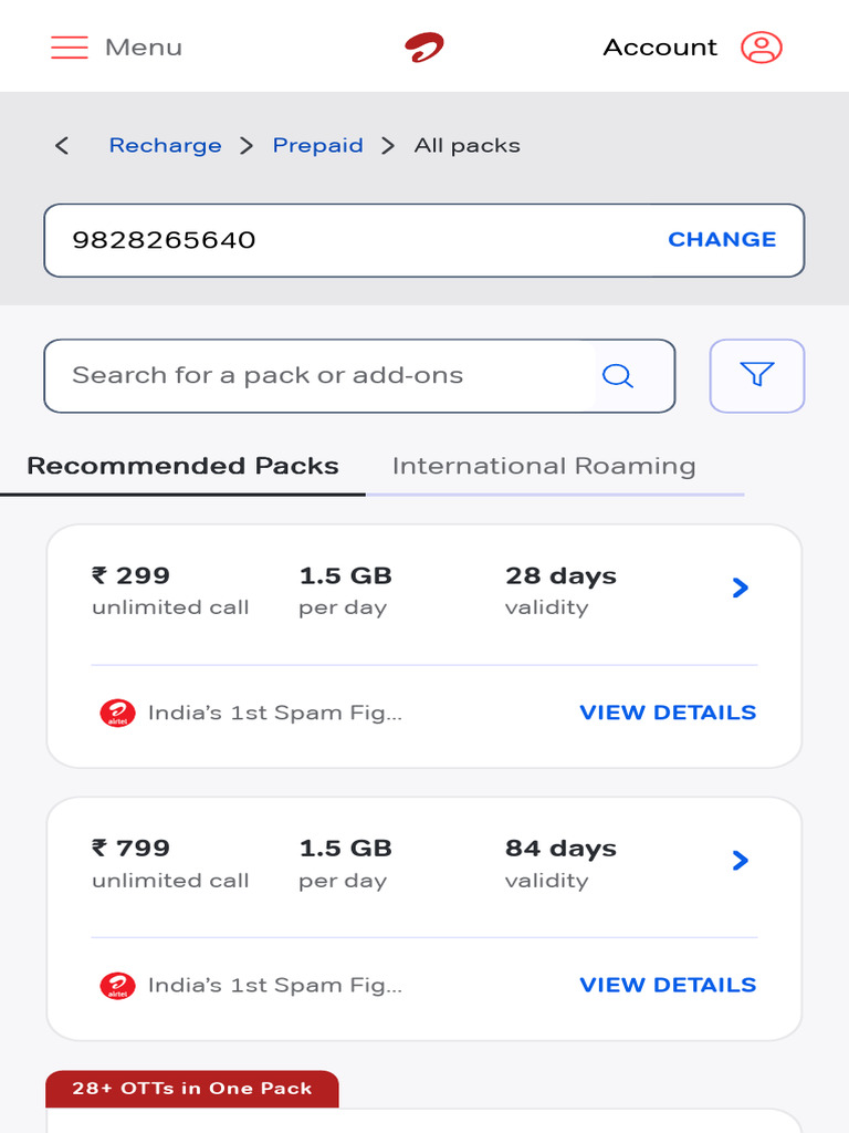 Airtel Prepaid Recharge Plans & Packs | PDF