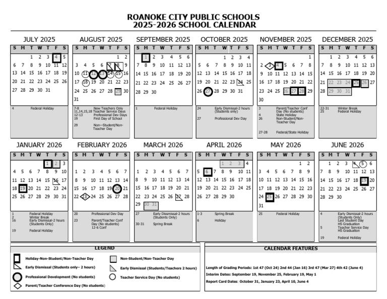 Roanoke City Schools 2025-2026 Calendar | PDF | Higher Education
