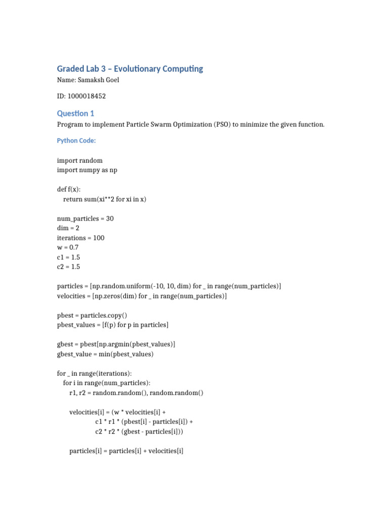 Particle Swarm Optimization in Python | PDF | Mathematical Optimization ...